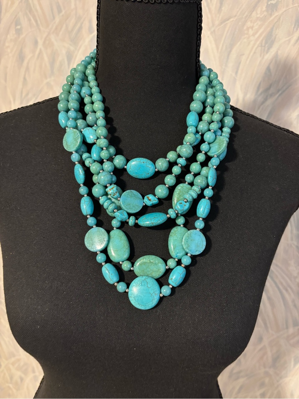 🌻Faux Turquoise Multi-Strand Acrylic Beaded Necklace 17”-24”+2.5”